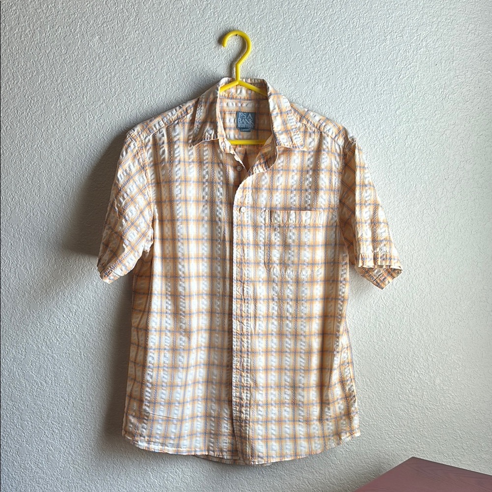 Jos. A Banks Stay Cool Orange and Blue Plaid Shirt